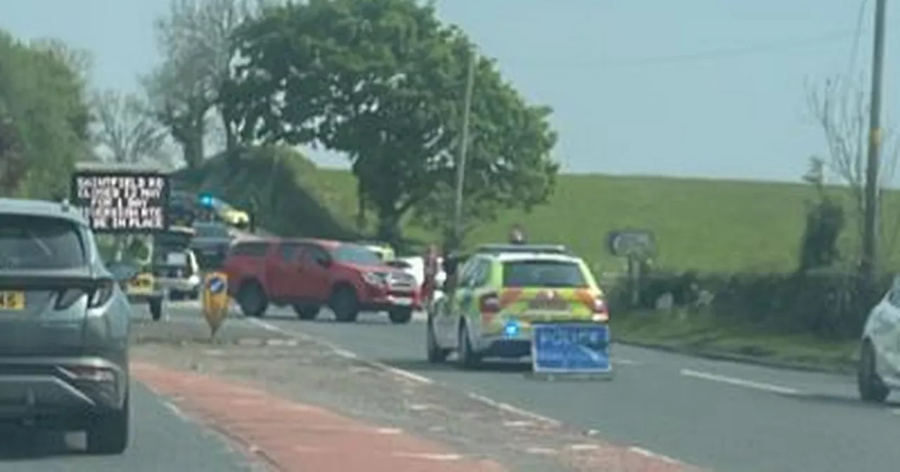 Emergency services at the scene of two-vehicle crash