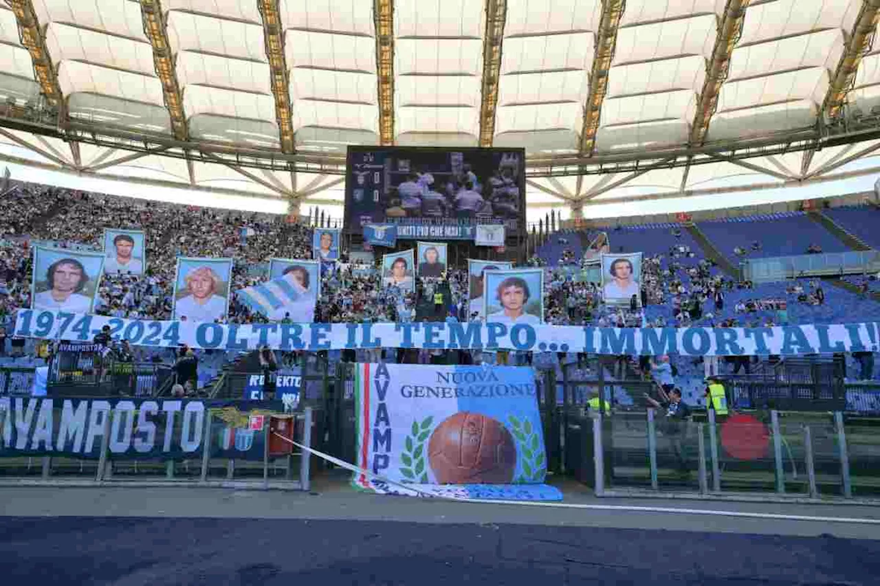 Emozione Lazio, all’Olimpico l’abbraccio alla ‘banda Maestrelli’ a 50 anni dallo scudetto del ’74