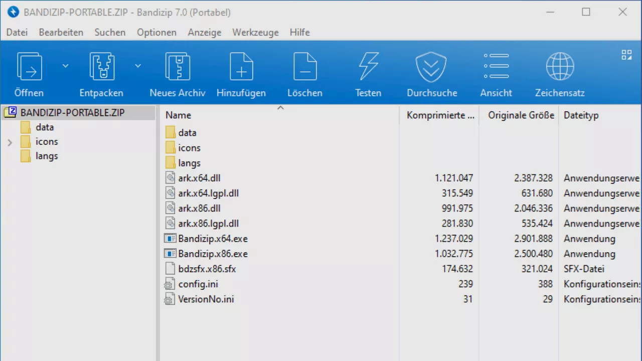 Packprogramm für Windows: Bandizip 7.33 kann RAR7-Archive Dekomprimieren