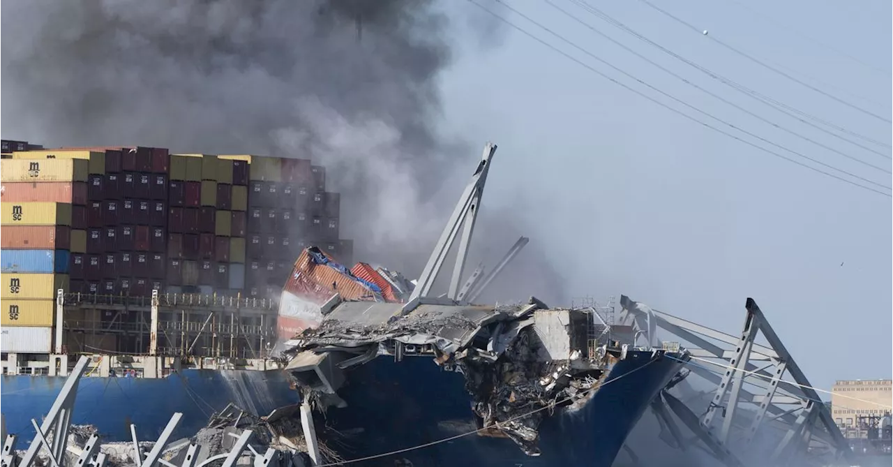 Crews conduct controlled demolition on Baltimore bridge