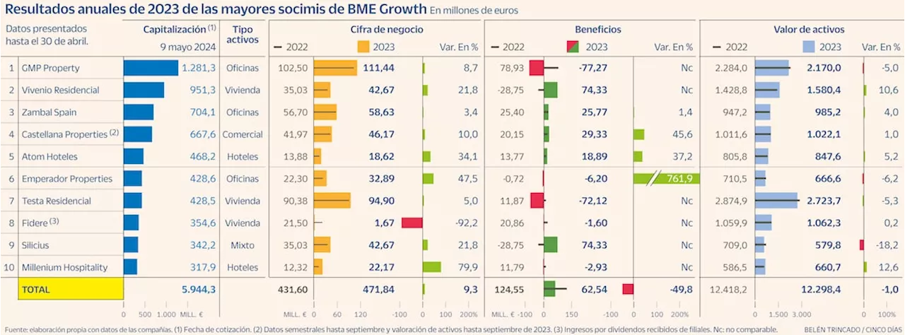 Cinco de las diez grandes socimis de BME Growth cerraron 2023 en pérdidas