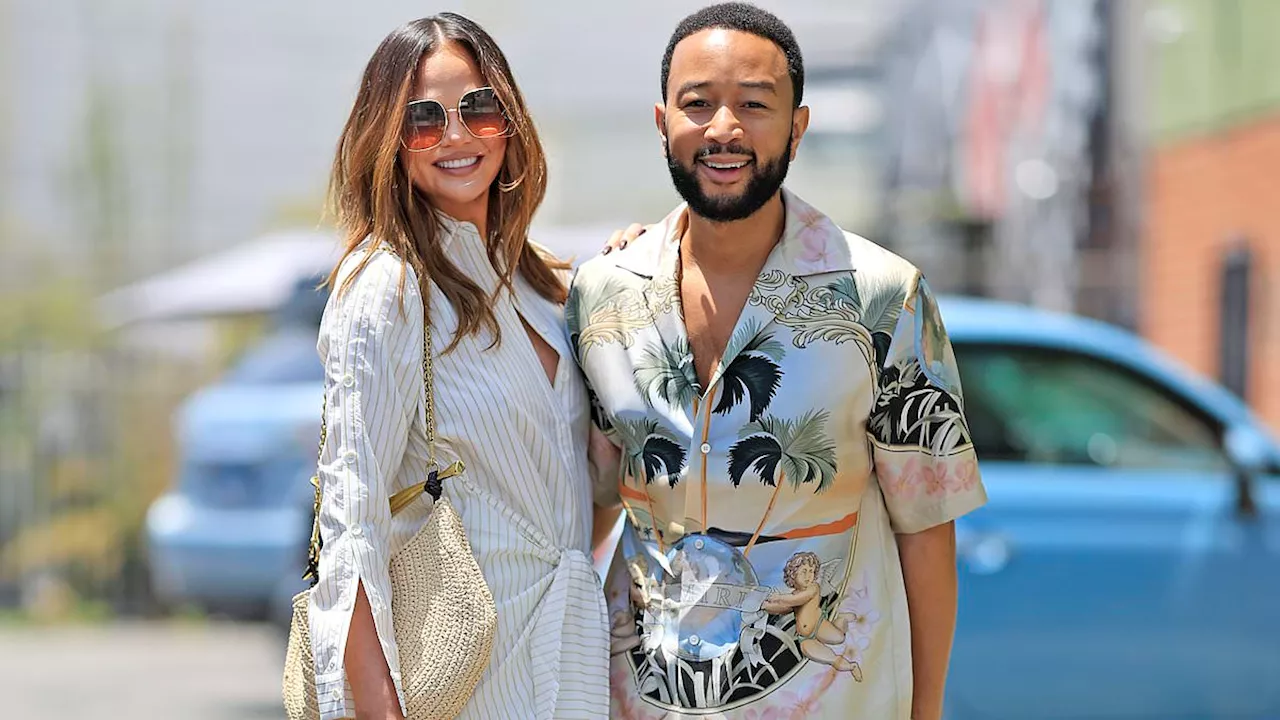 Chrissy Teigen gives leggy display in tiny shirt dress on Mother's Day