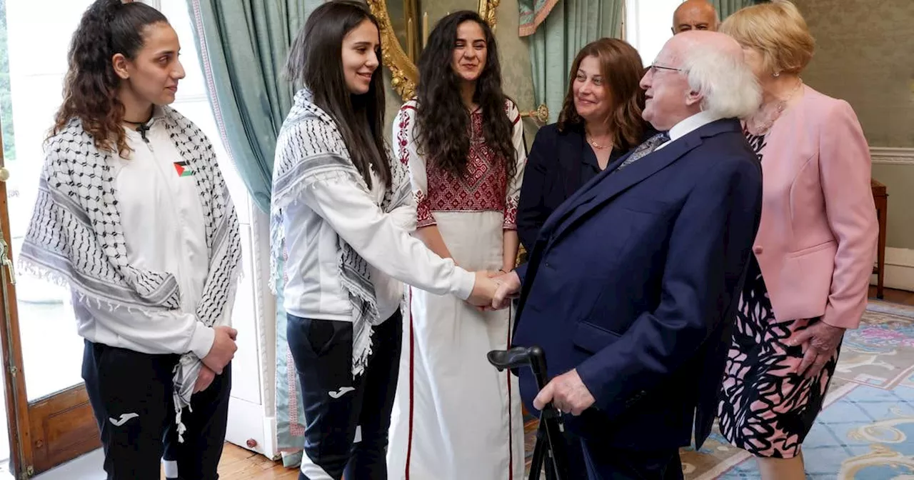 President greets Palestinian women’s football team at Áras ahead of Dublin match