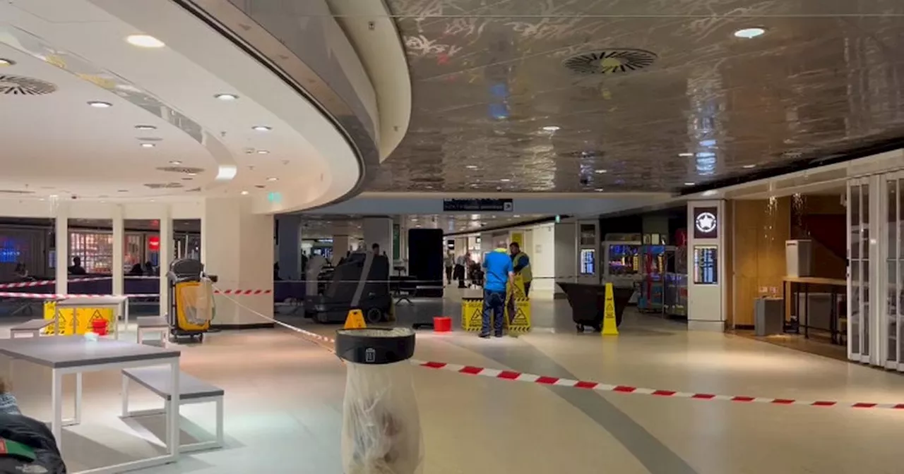 Manchester Airport's hidden waterfall as water gushes through terminal ceiling