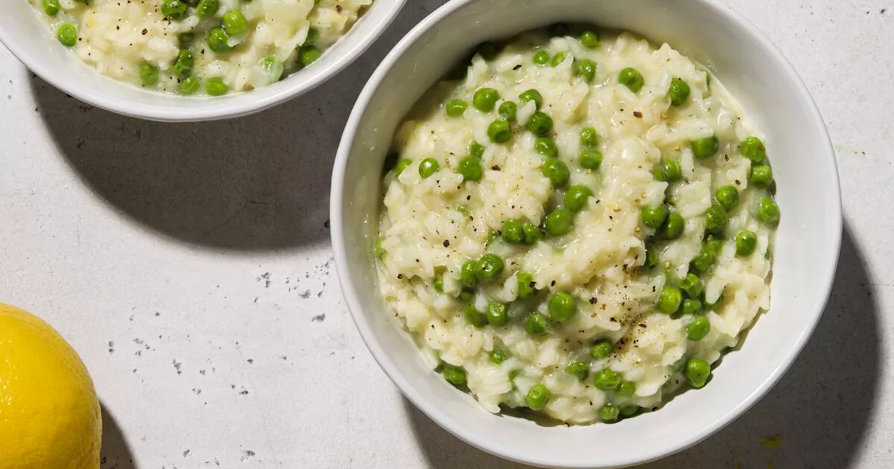 Frozen peas and lemon add complexity to this weeknight-friendly risotto