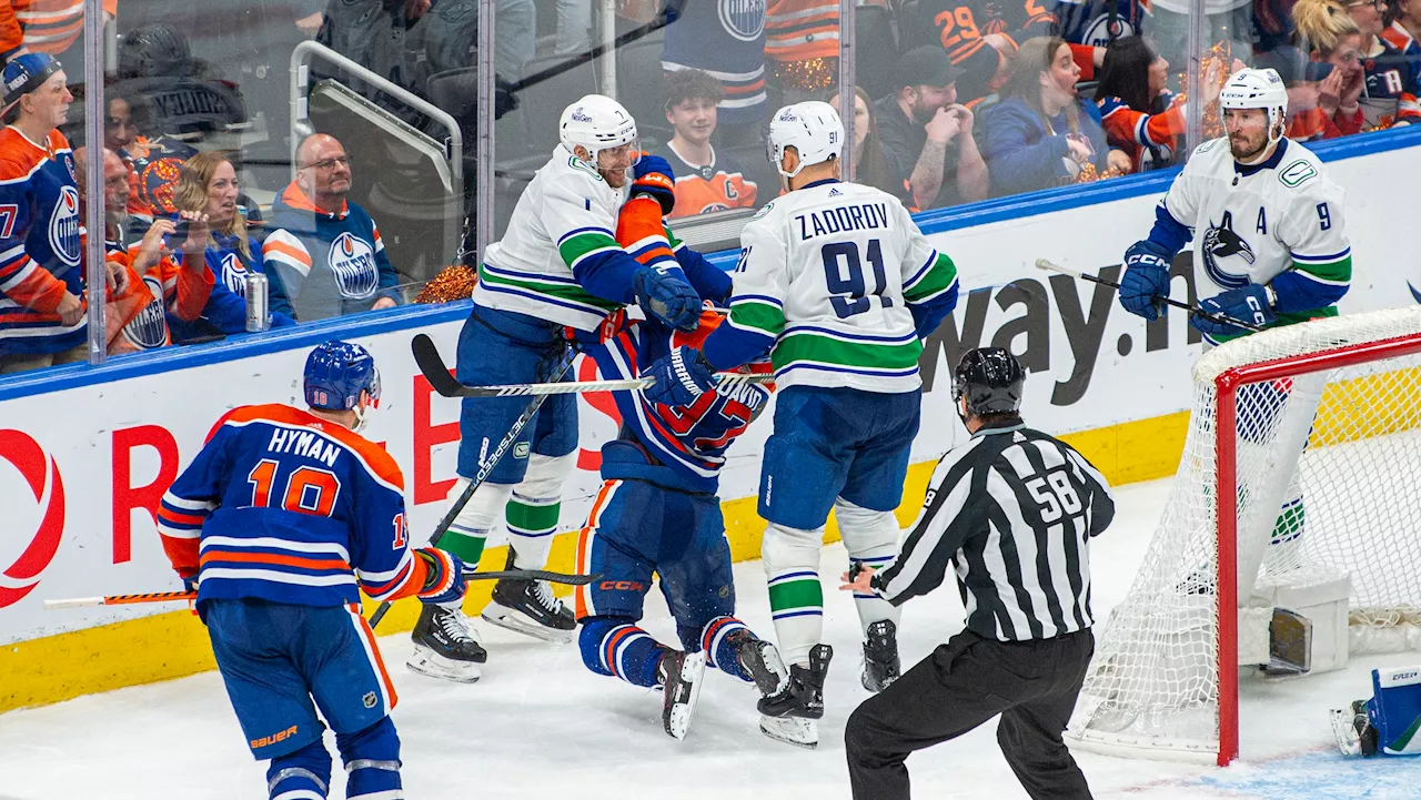 Canucks' Soucy could face discipline for end-of-game cross-check to McDavid's face