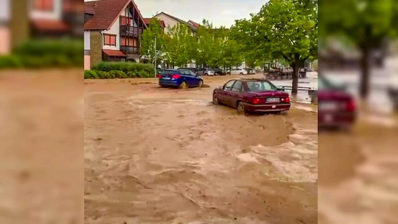 Gemmingen: Starker Regen überschwemmt Dorf in Baden-Württemberg