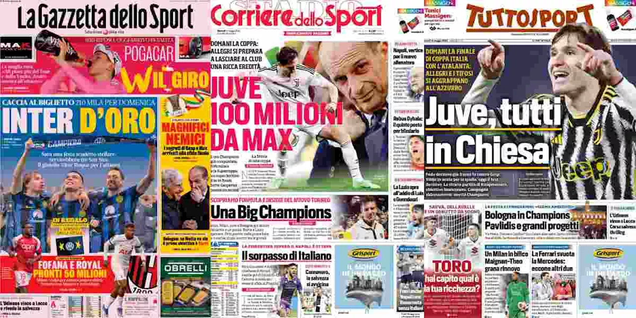 Rassegna stampa, le prime pagine dei quotidiani sportivi del 14 maggio