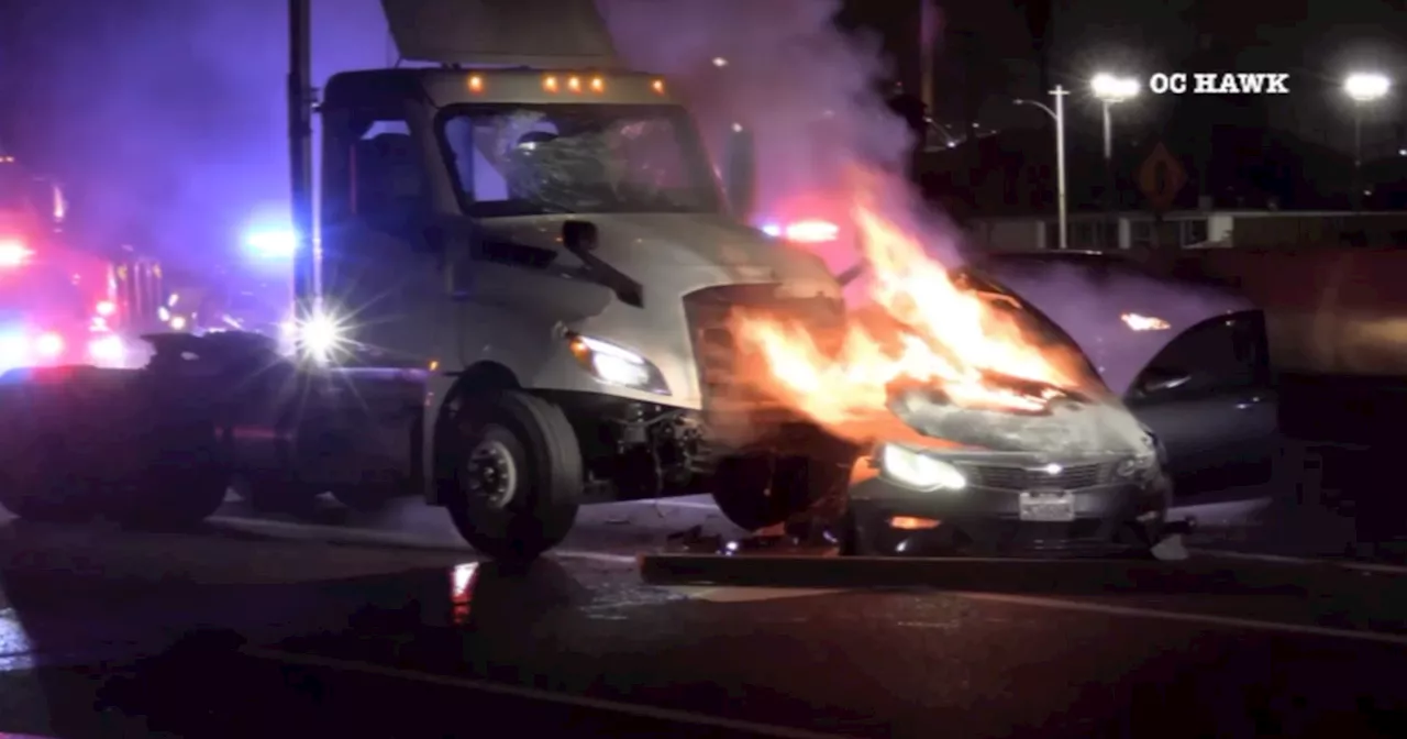 Teen boy killed after pursuit ends in fiery crash on the 710 Freeway in Long Beach