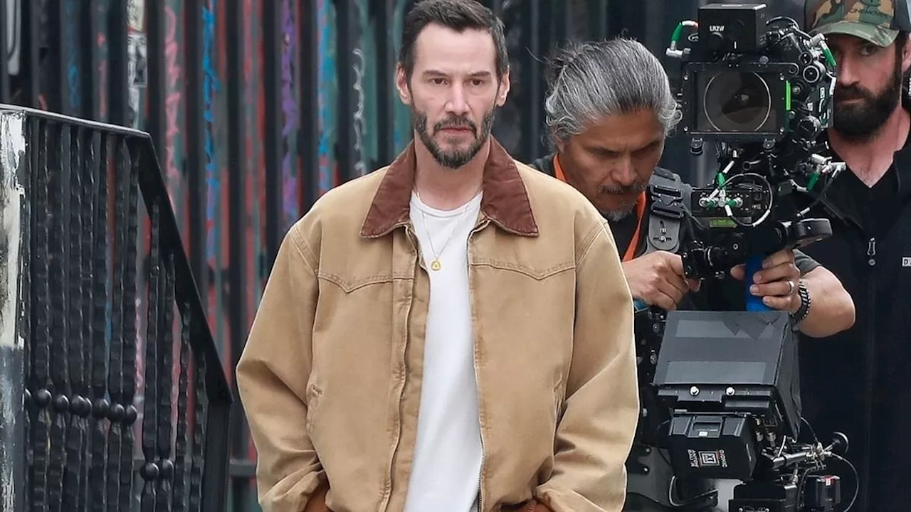 Keanu Reeves looks focused as he films scenes for director Jonah Hill's dark comedy Outcome in...