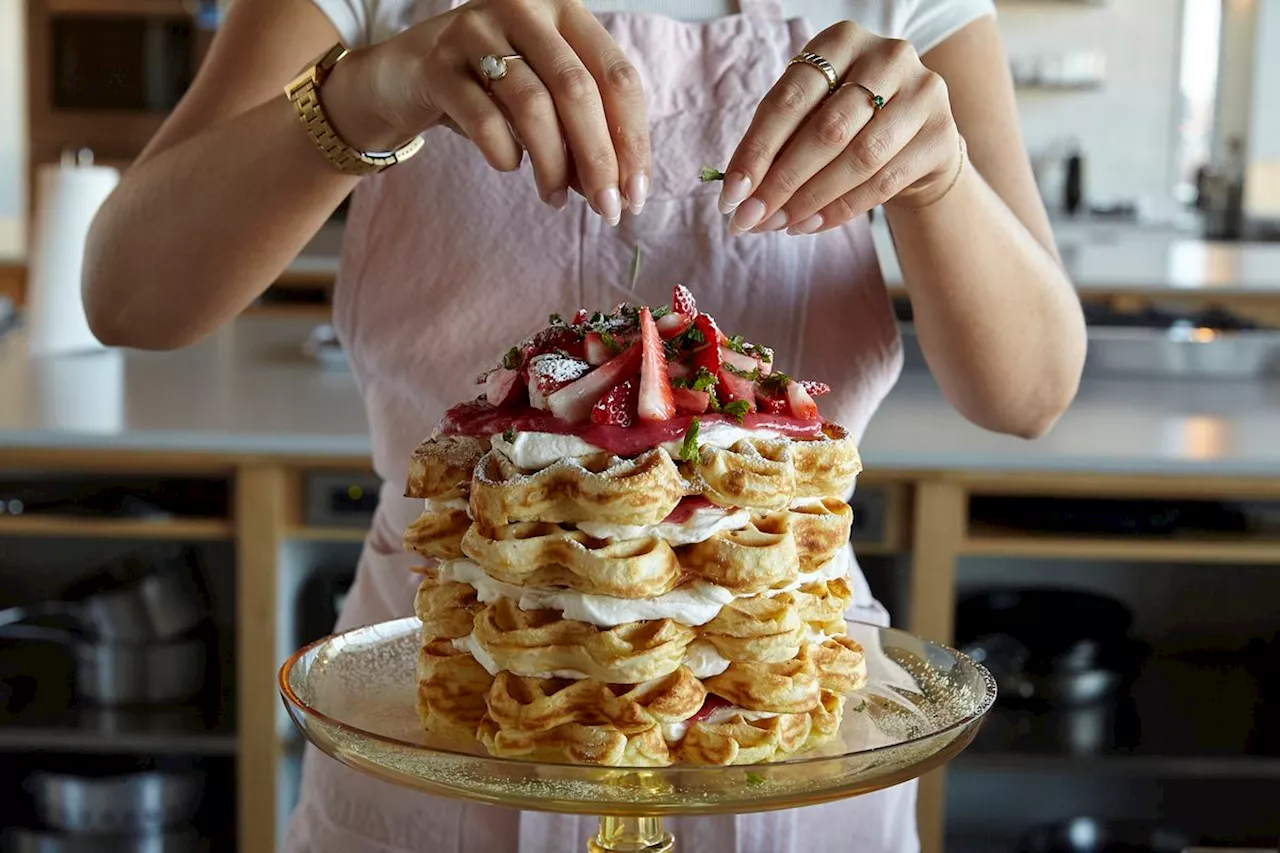 Waffle Cake With Rhubarb Compote & Strawberries Recipe on Food52