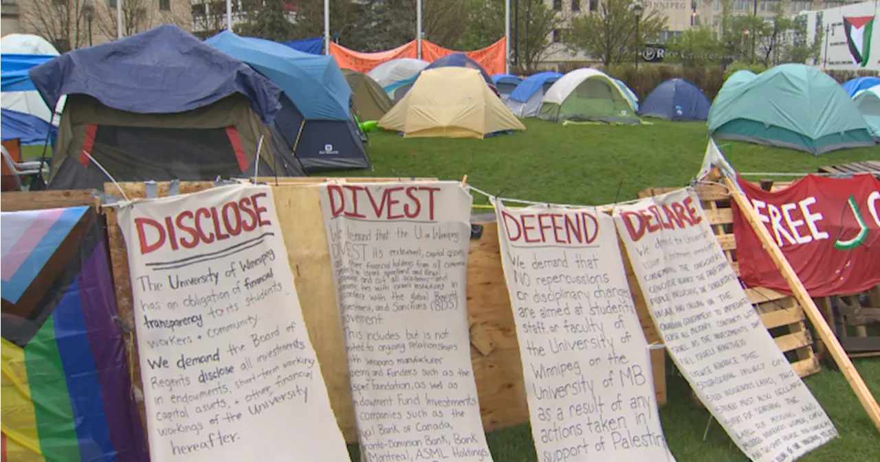 Encampments at Winnipeg universities not going anywhere until demands met: protesters