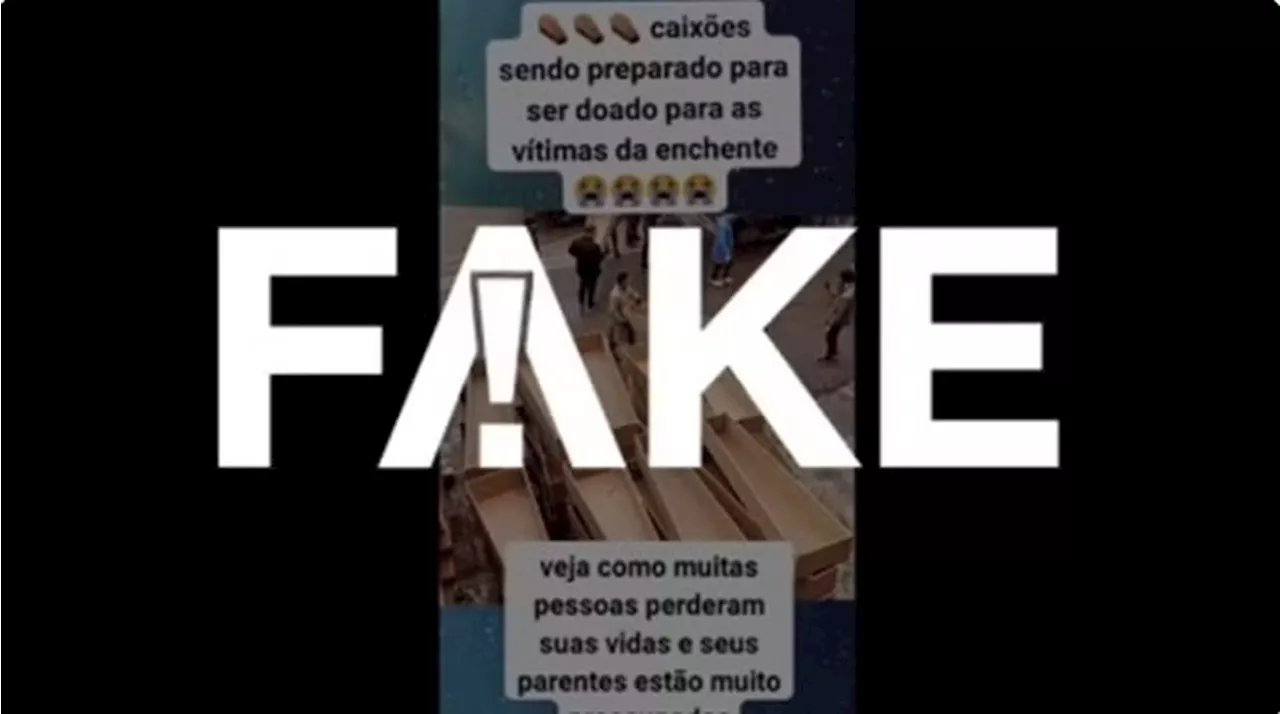 É #FAKE que vídeo mostra caixões para vítimas da enchente no Rio Grande do Sul