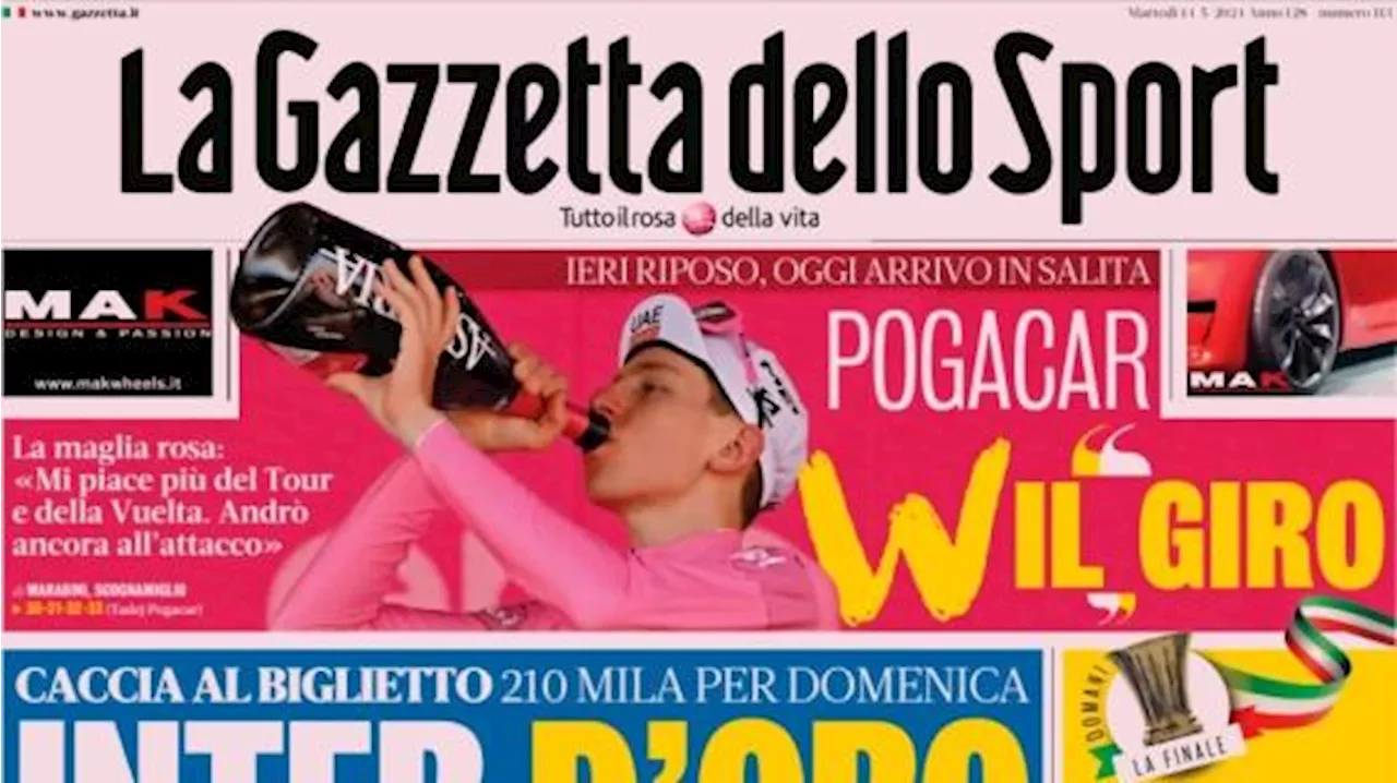 La Gazzetta dello Sport in apertura sulla festa Scudetto nerazzurra: 'Inter d'oro'