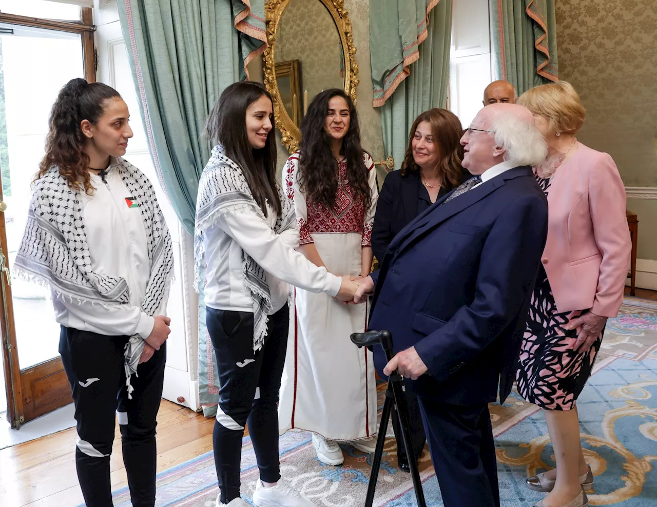 Michael D Higgins hosts Palestinian football team ahead of Irish friendly