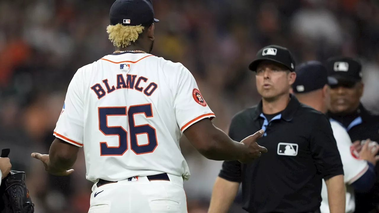 Astros get 2-1 win over A's in 10 innings after Blanco ejected early for foreign substance