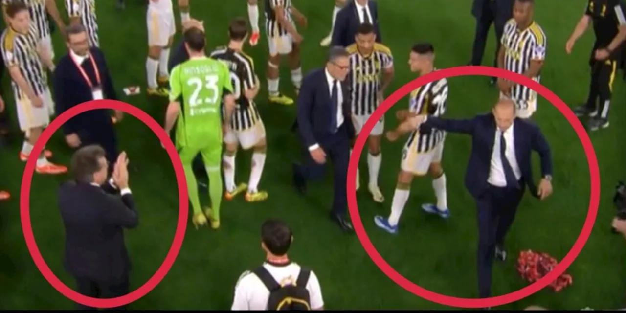 Allegri e il gesto polemico verso Giuntoli dopo la vittoria della Juve in Coppa Italia