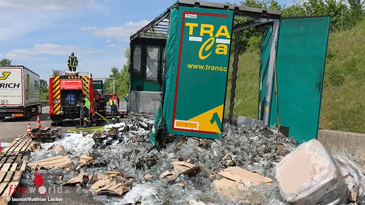 Oö: Lkw-Auflieger mit Plastikflaschen brannte an der A8 bei Steinerkirchen