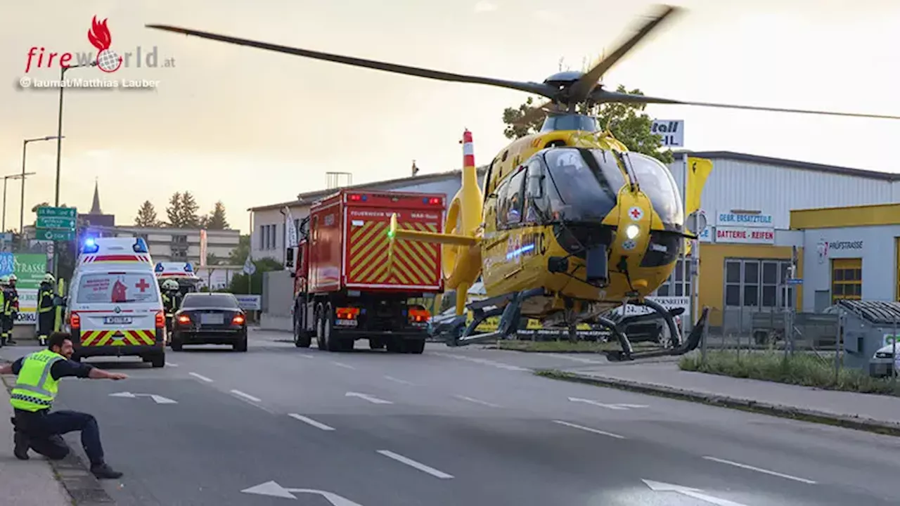 Oö: Pkw prallt in Wels gegen Mauer → Notarzthubschrauber und Feuerwehr im Einsatz