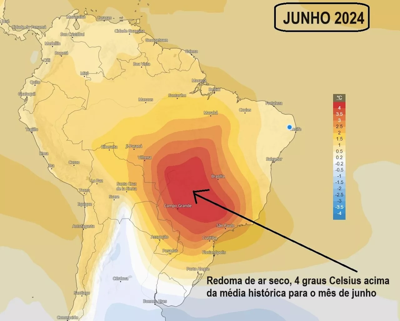 Redoma de calor pode atuar no Centro-Sul do país durante todo o inverno