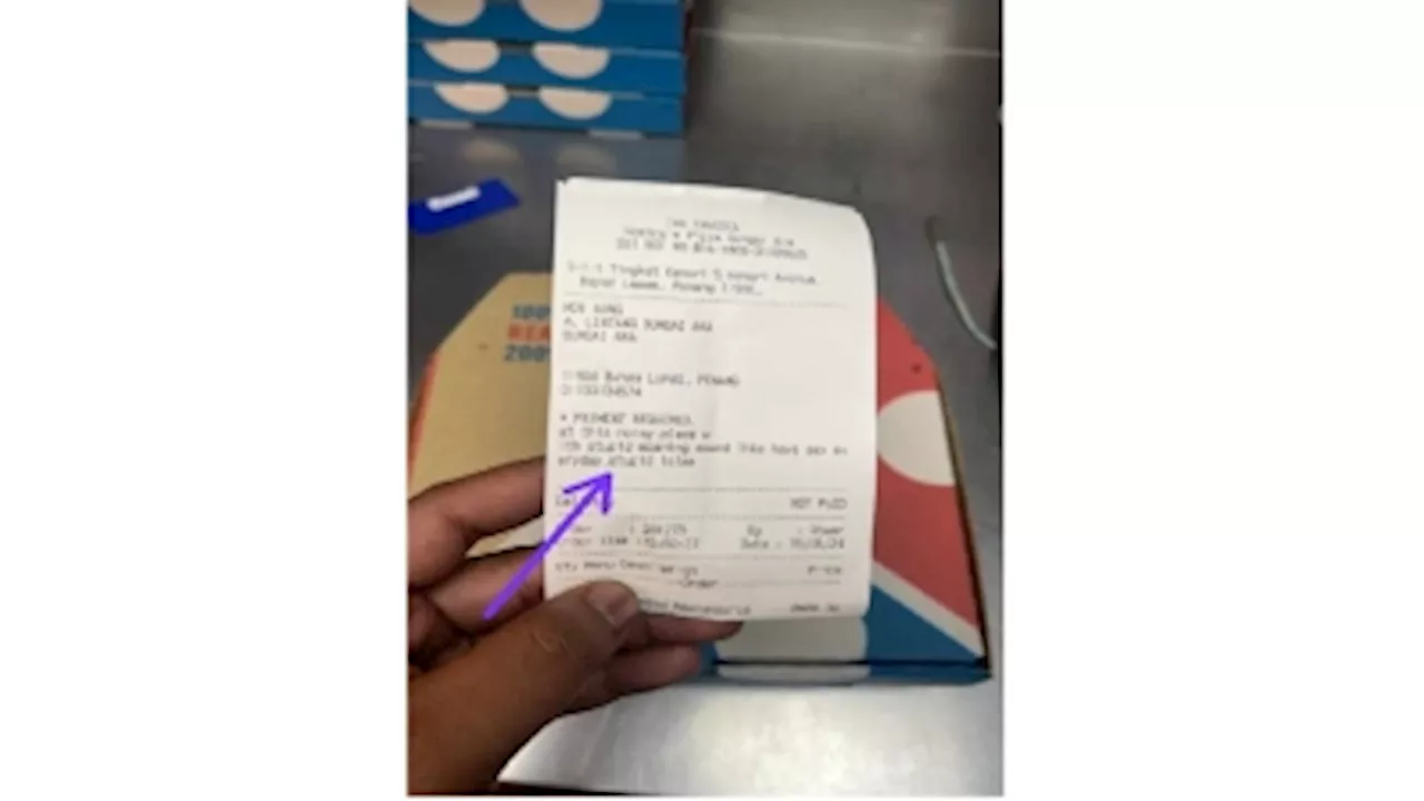 Penang police investigating Bayan Lepas pizza receipt with words deemed insulting to Islam