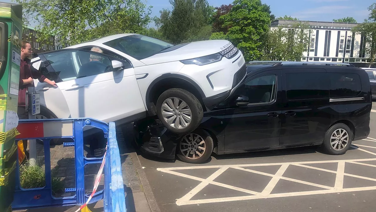 Land Rover Discovery crushes front of another motor after driver lost control in Sainsbury’s car park...