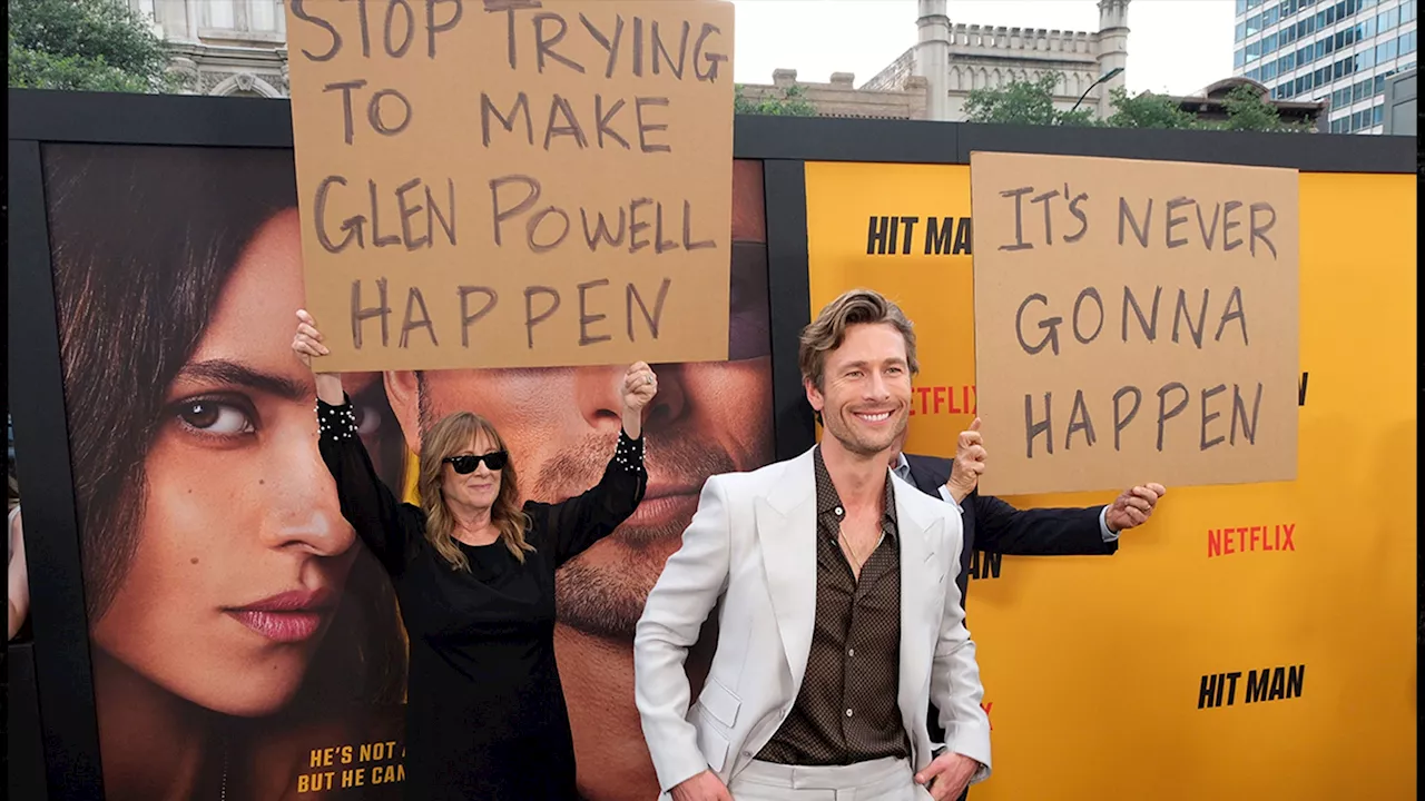 Glen Powell's Parents Hilariously Troll Him At 'Hit Man' Premiere