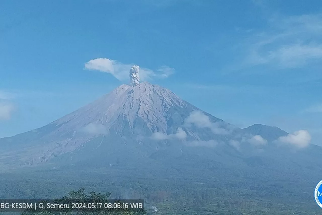 Gunung Semeru erupsi 5 kali Jumat pagi tinggi letusan hingga 900 meter