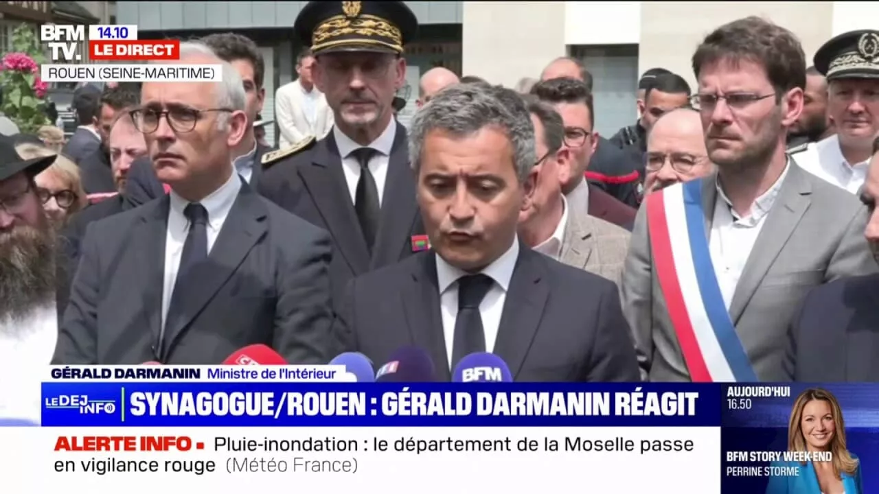 Synagogue visée à Rouen: 'Cet acte antisémite à Rouen nous touche tous', déclare Gérald Darmanin, ministre de l'Intérieur