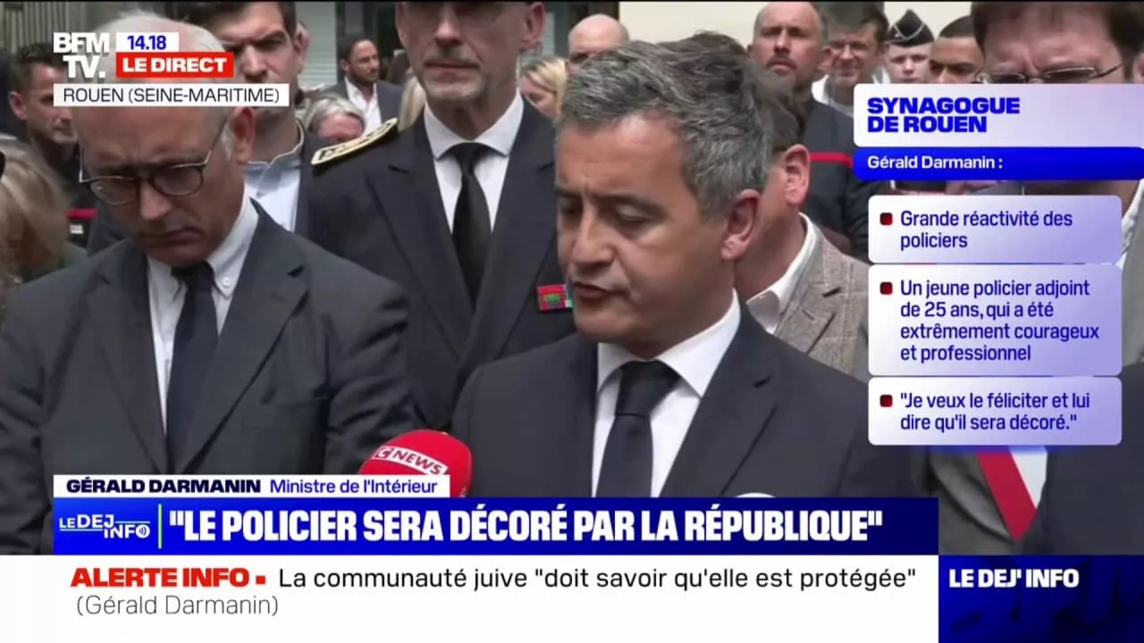 Synagogue visée à Rouen: l'individu abattu n'était 'ni connu des fichiers de renseignements pour radicalisation, ni connu des services de police', annonce Gérald Darmanin