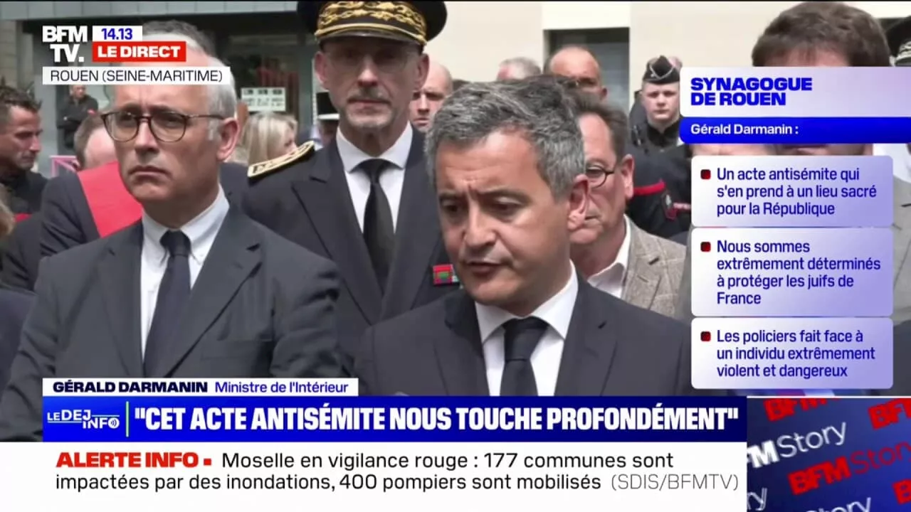 Synagogue visée à Rouen: le policier 'sera décoré par la République pour son soutien à la protection des lieux de culte et de personnes', annonce Gérald Darmanin