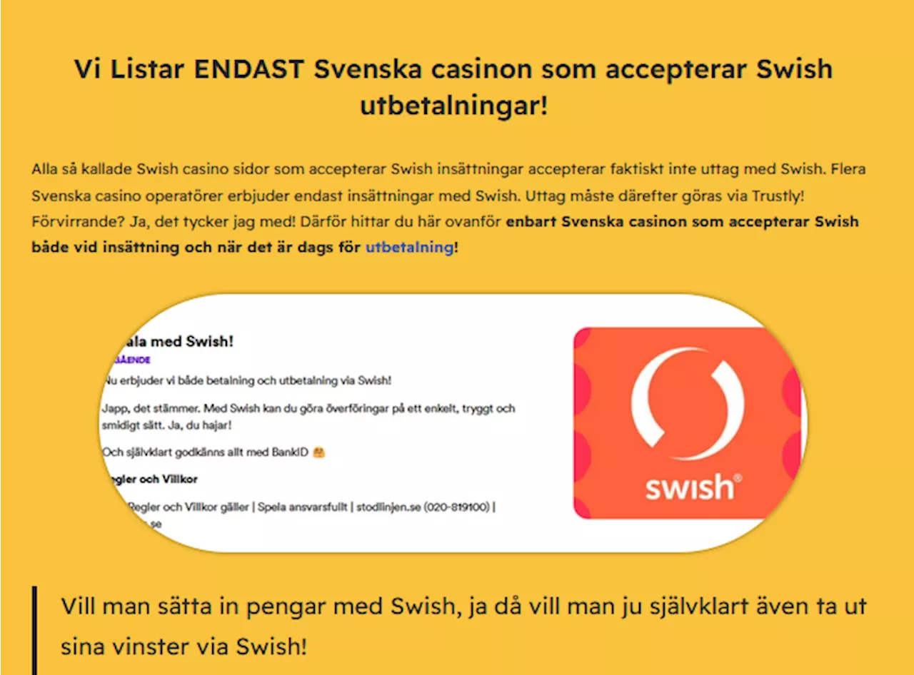 Svenska Casinon som Accepterar Swish Uttag!