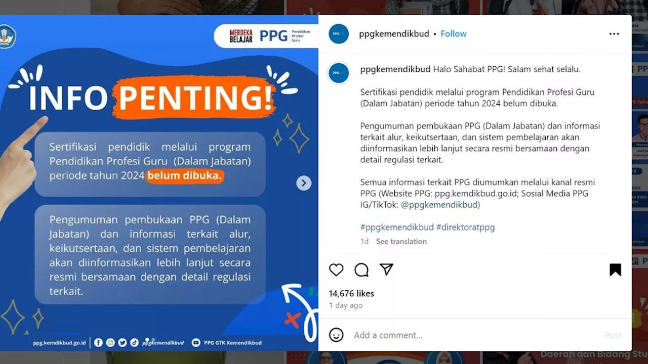 Program PPG Dalam Jabatan Kemendikbud Tahun 2024 Belum Dibuka, Kapan Mulai Pendaftaran?