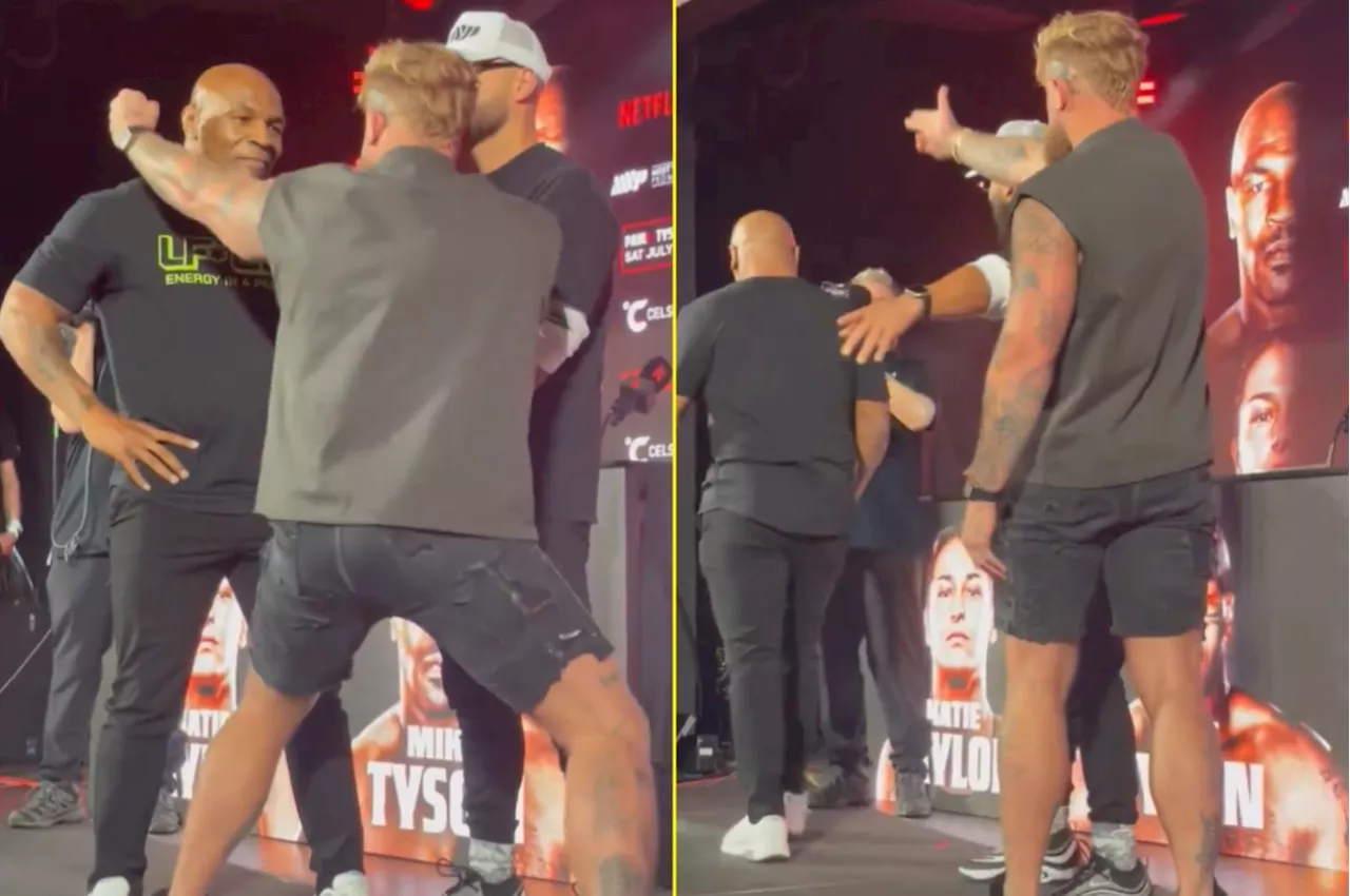 Jake Paul attempts to intimidate Mike Tyson before legend turns his back during tense face-off...