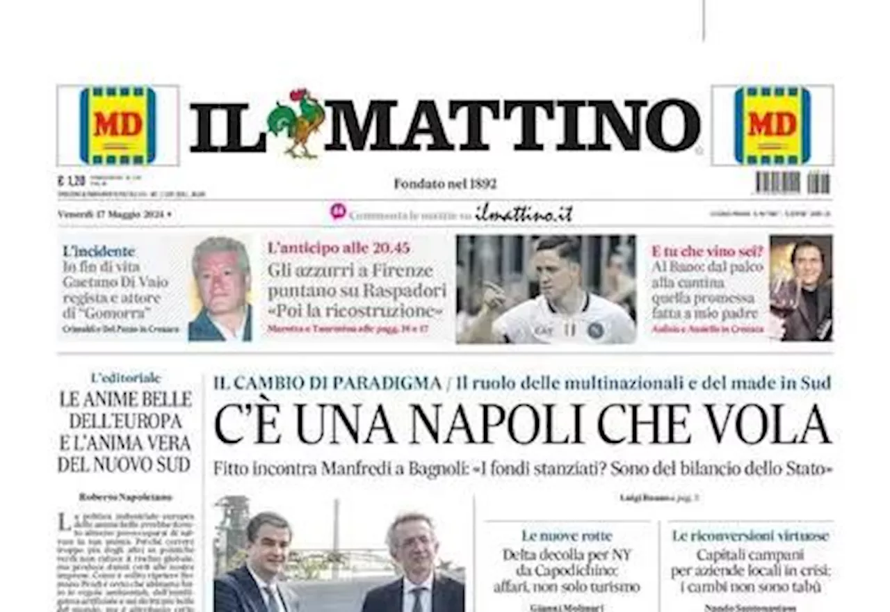 Il Mattino titola: 'Gli azzurri a Firenze puntano su Raspadori per la ricostruzione'