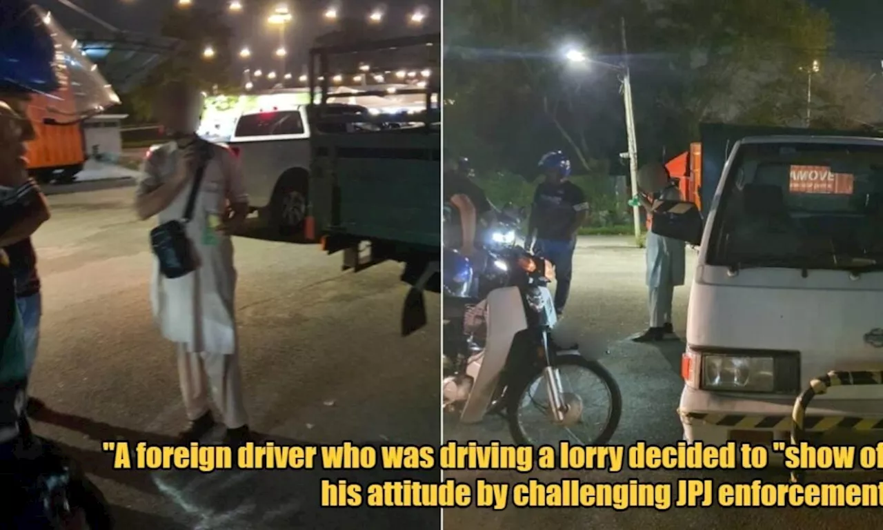 Foreign Man Driving Lorry With No License Gets Cocky With JPJ Officers & Refuses to Cooperate