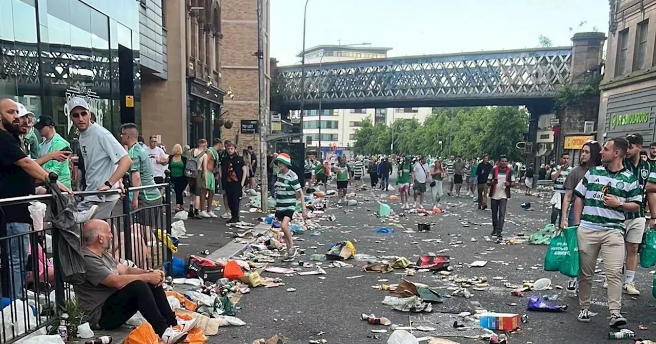 Celtic title party carnage rubbish left strewn across Glasgow streets