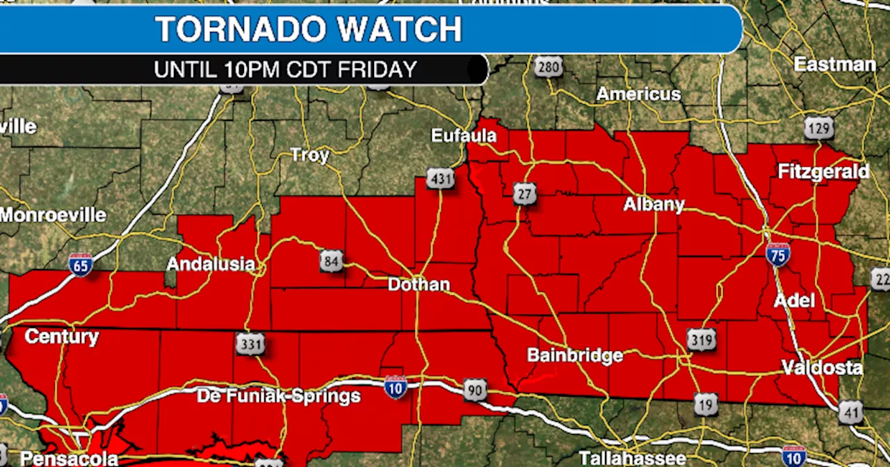 Severe weather update: Tornado watch for southeast Alabama until 10 p.m. Friday