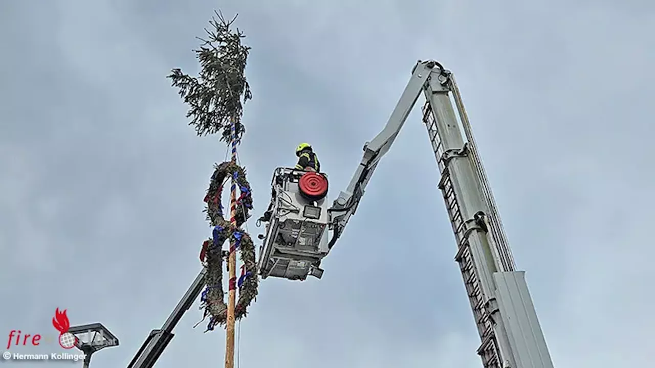 Oö: Windböen zwingen Maibaum in Alkoven in die Knie