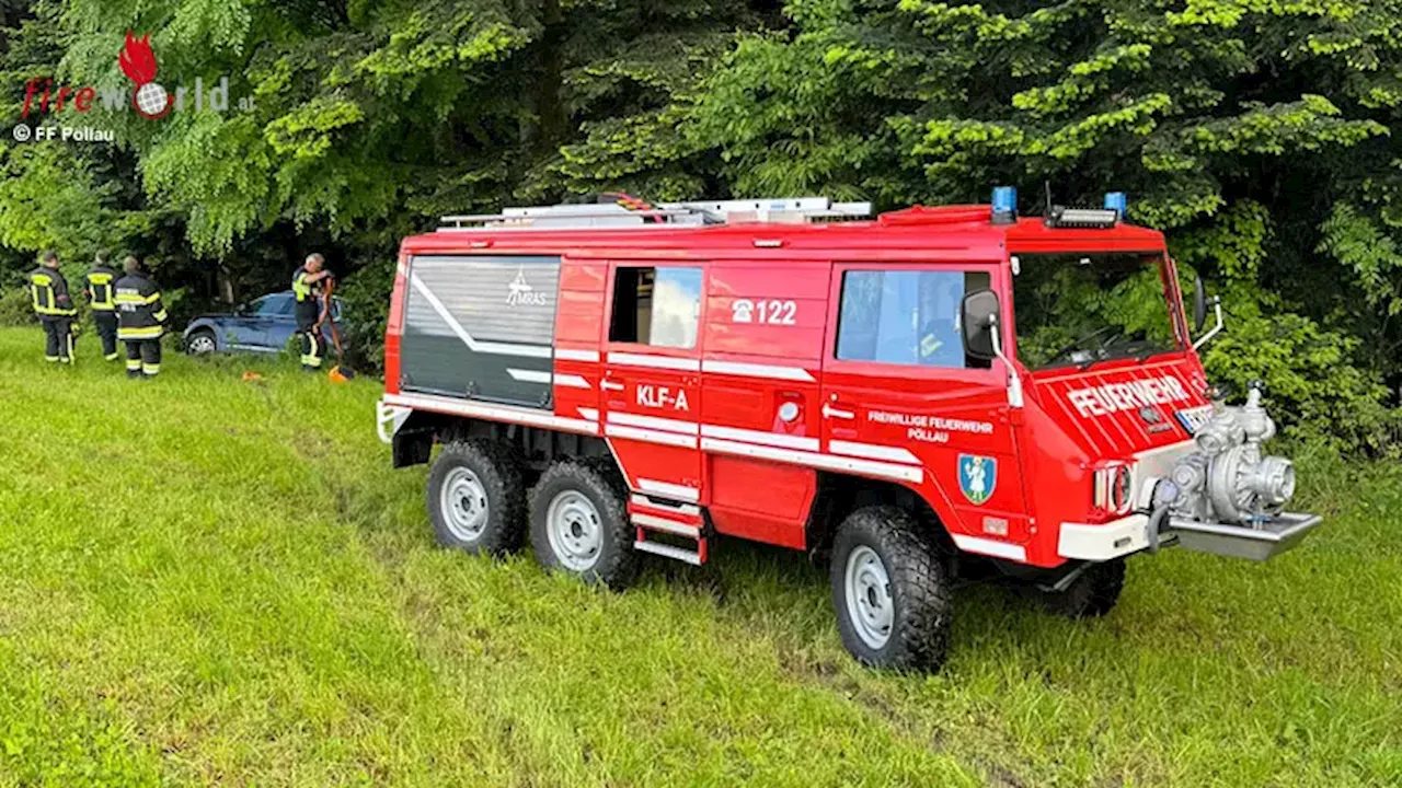 Stmk: Aufwendige Pkw-Bergung per Teleskoplader in Pöllau