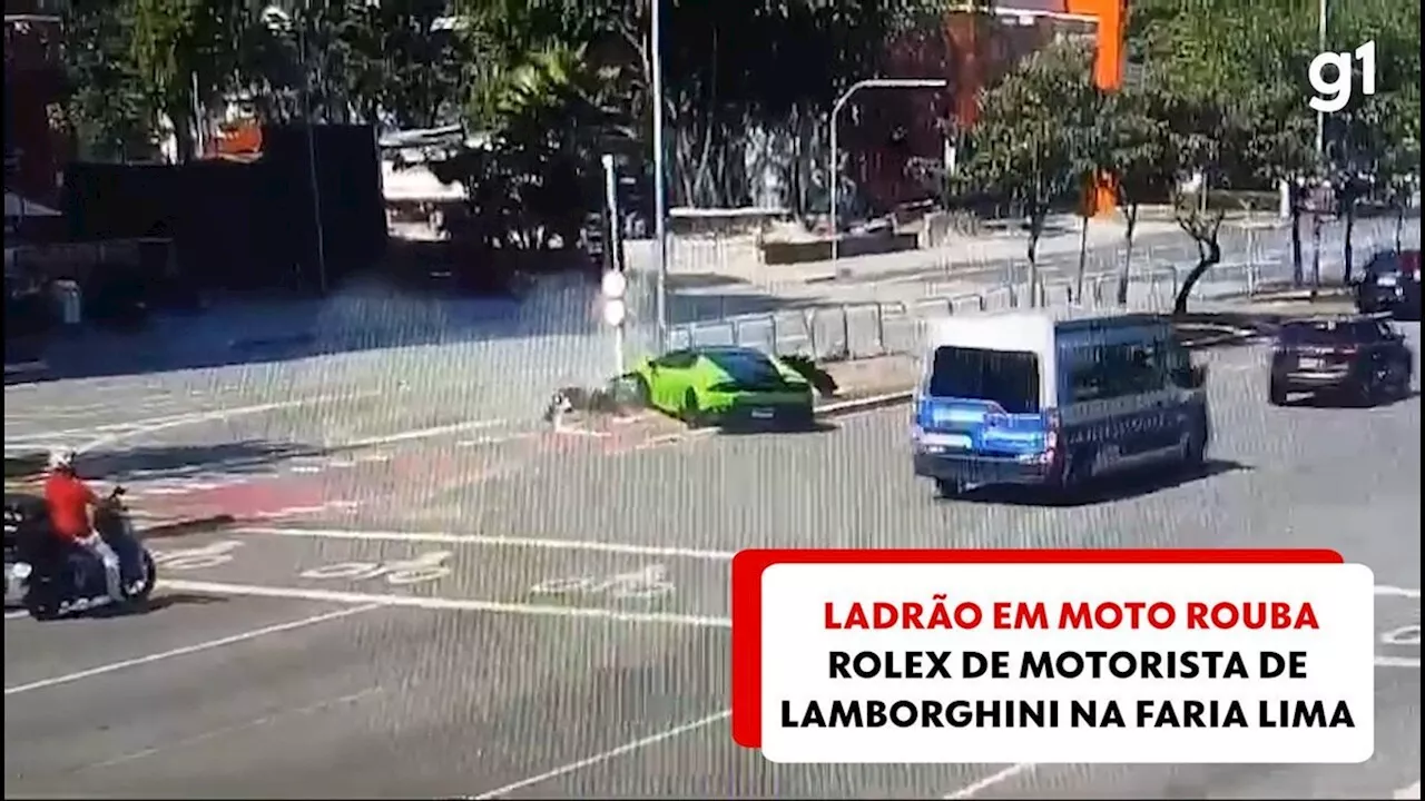 VÍDEO: Motorista de Lamborghini persegue ladrão e bate carro em poste e moto após ter Rolex roubado na Avenida Faria Lima