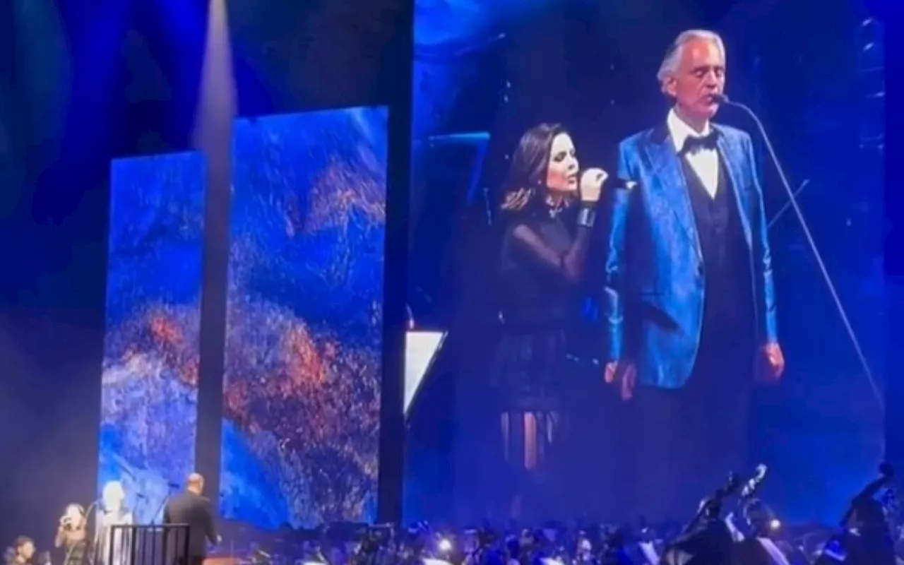 Sandy emociona público ao cantar ao lado de Andrea Bocelli em BH