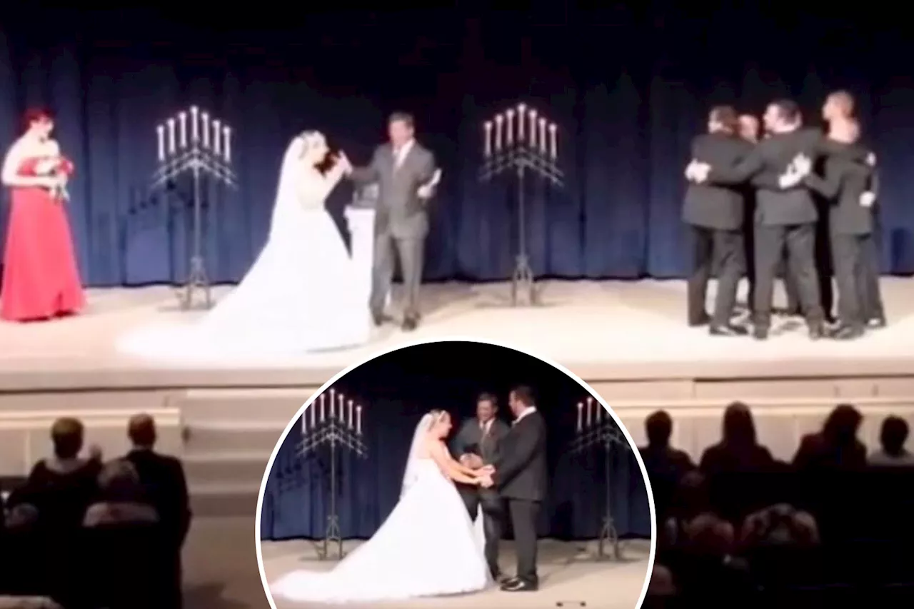 ‘Tacky’ groom blasted for leaving his bride to chat to his groomsmen MID wedding vows...