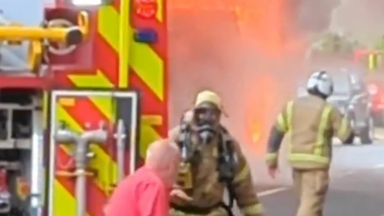 Dramatic moment London bus bursts into flames