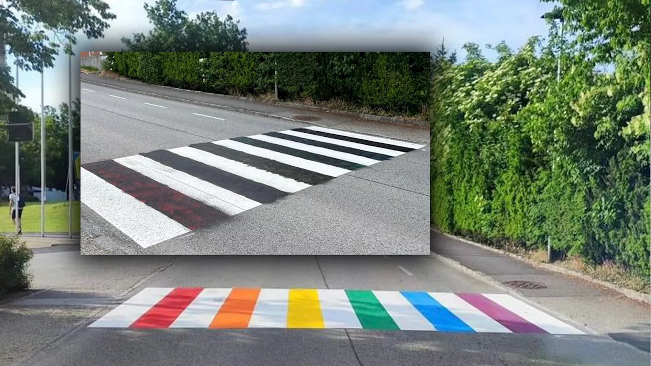 Regenbogen-Zebrastreifen in Gemeinde einfach übermalt