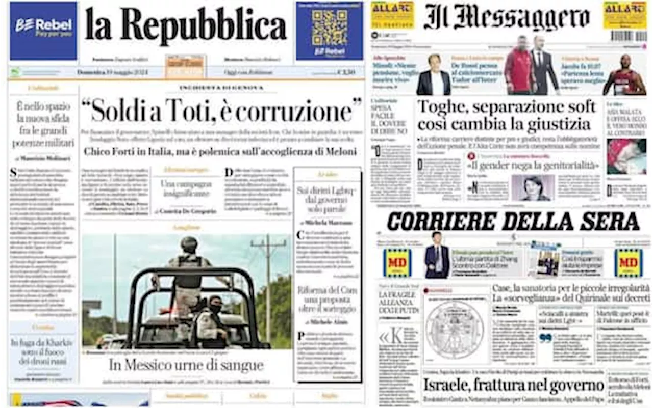 Le prime pagine dei quotidiani di oggi 19 maggio: la rassegna stampa di Sky TG24