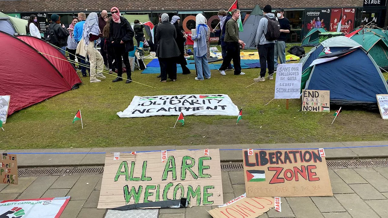 Pro-Palestinian tent camps seen at British universities as chaos erupts