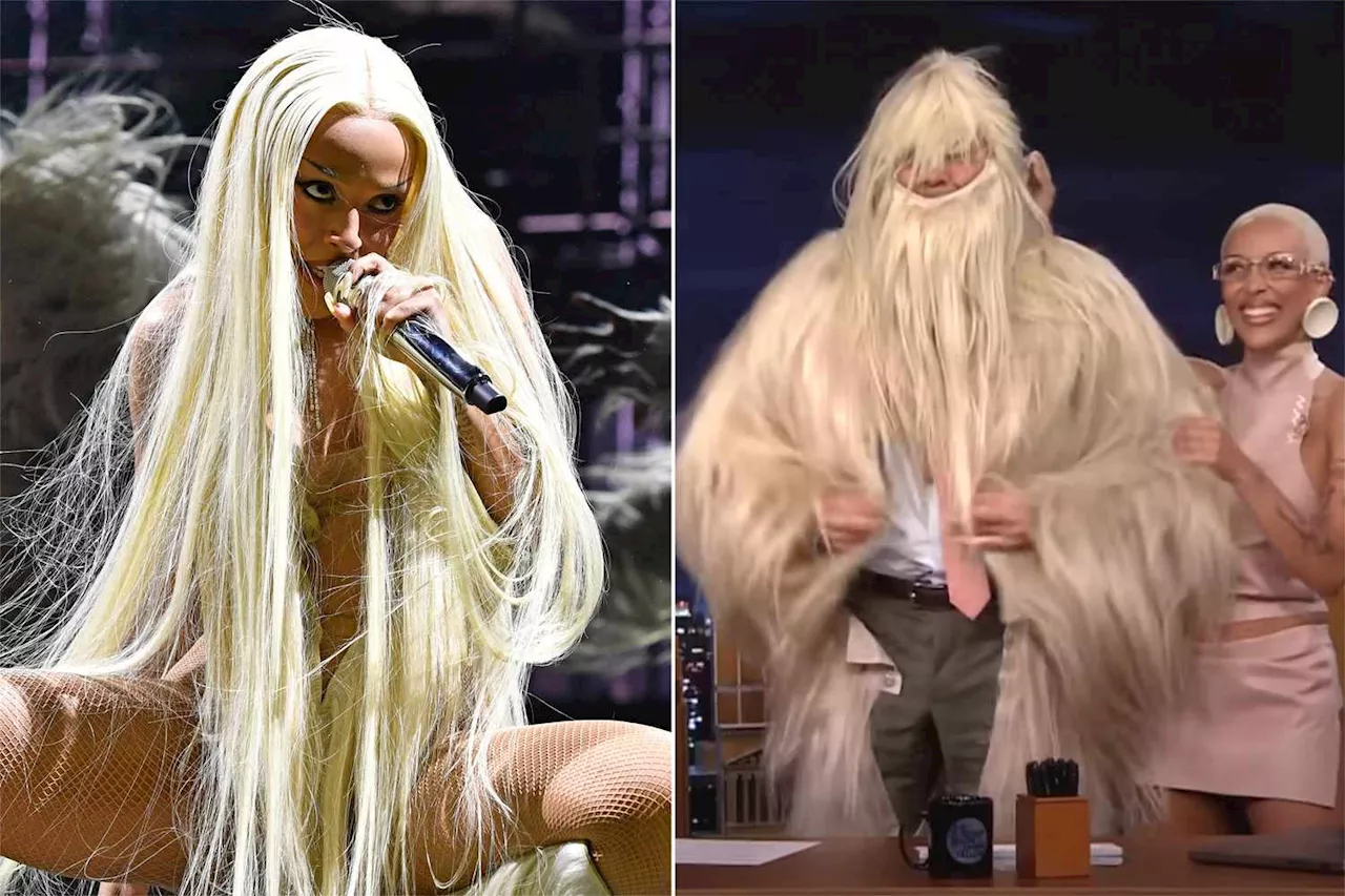 Watch Doja Cat turn Jimmy Fallon into a dancing yeti with her hairy Coachella outfit