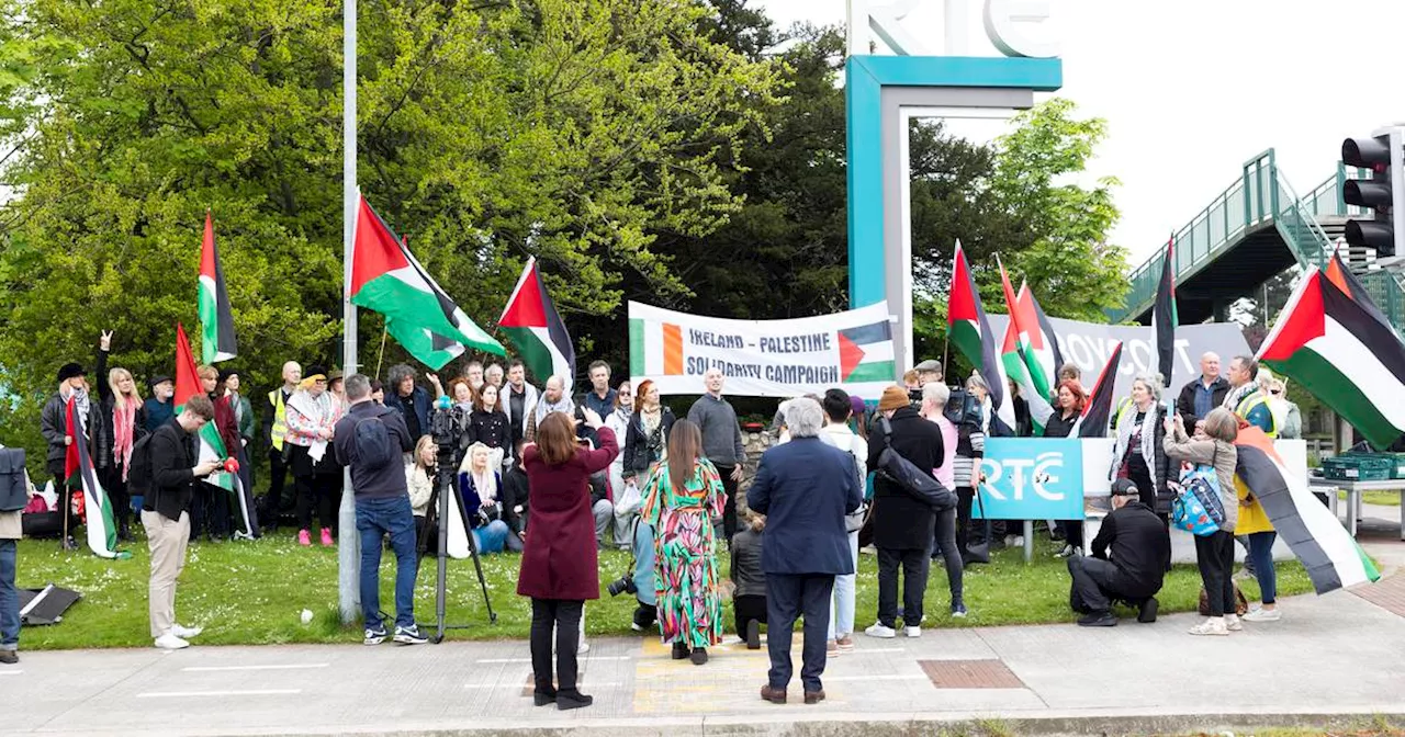 Protesters call for RTÉ to boycott Eurovision during demonstration outside studios