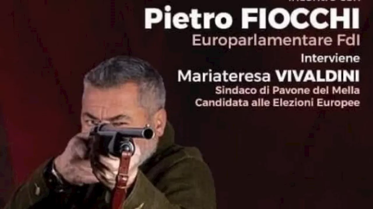 Fucile puntato sul manifesto elettorale, è bufera sull’eurodeputato Fdl Pietro Fiocchi